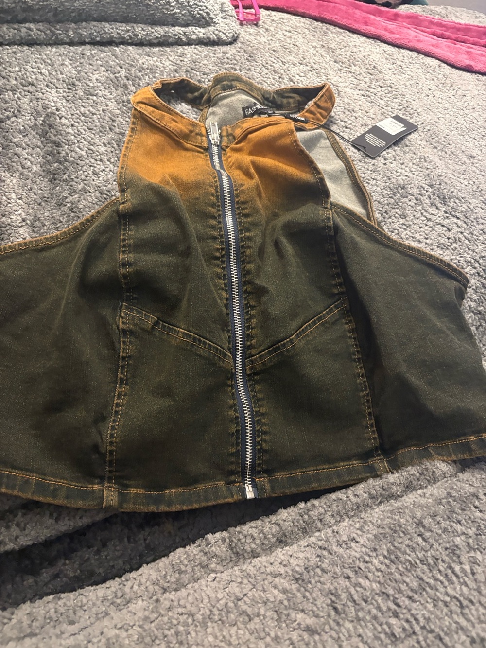 Fashion Nova Brown Denim Crop Top - Picture 4 of 5